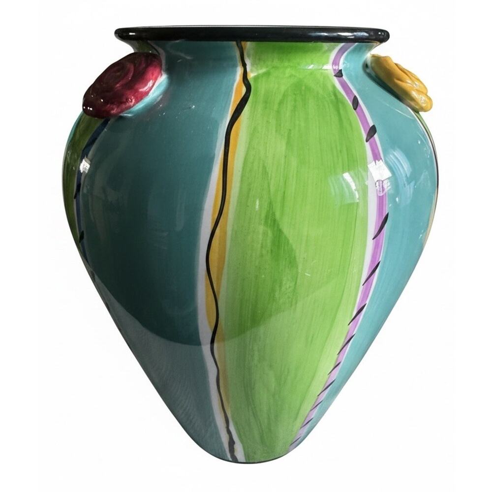 Blue Ridge Designs Art Pottery 3D Handpainted Vase 11” X8” Large